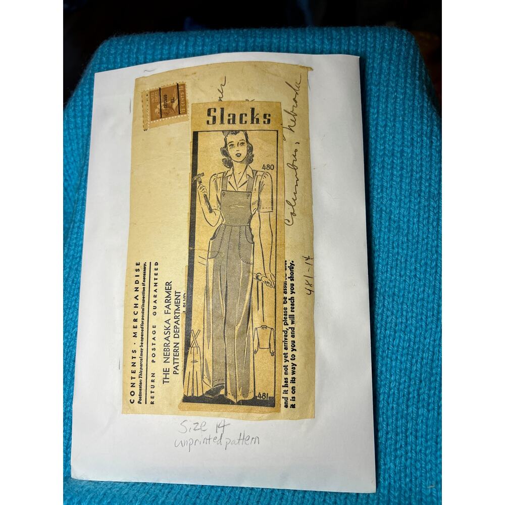Nebraska Farmer Pattern womens overalls wide leg 1940s size 14 - Picture 2 of 8